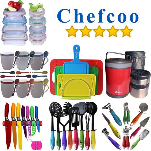  [아마존베스트]Chefcoo Kitchen Knife Set Plus Magnetic Strip and Sharpener One Cutlery Knives-Best Color Cooking Gadgets-Includes Cheese, Pizza, Paring, 14.5 x 10.9 x 1.5 inches, Red, Yellow, Blu