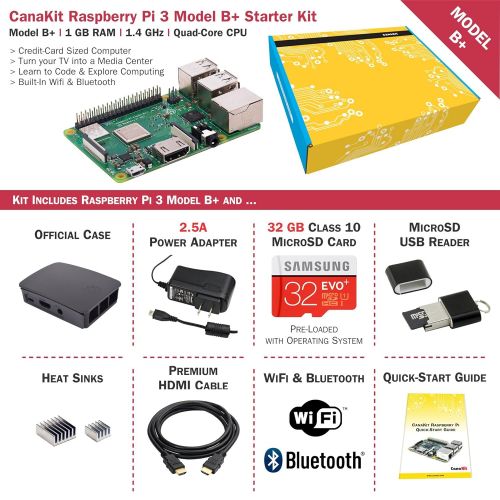  CanaKit Raspberry Pi 3 B+ (B Plus) Starter Kit (32 GB EVO+ Edition, Official Black Case)