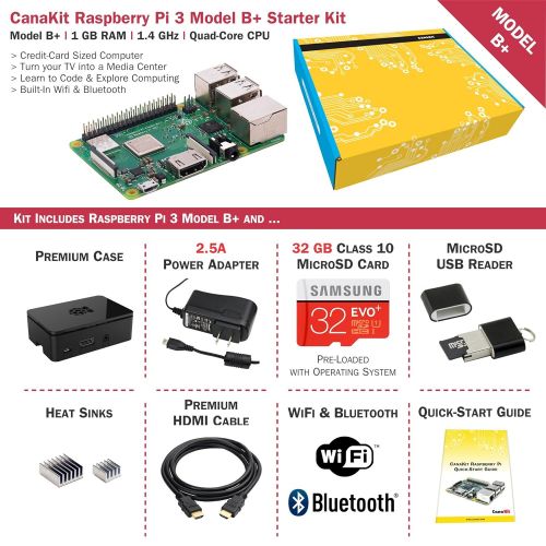  CanaKit Raspberry Pi 3 B+ (B Plus) Starter Kit (32 GB EVO+ Edition, Premium Black Case)