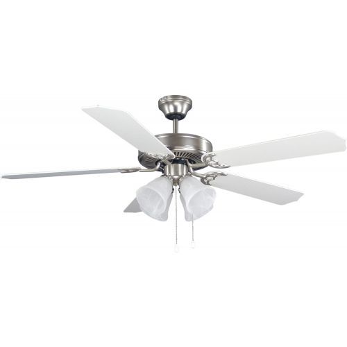  Canarm LTD St. James BPT 52 Alabaster Glass 4 Bulb Light Kit, 52-Inch Ceiling Fan with 5 Blades, WhiteBleached Oak Blades