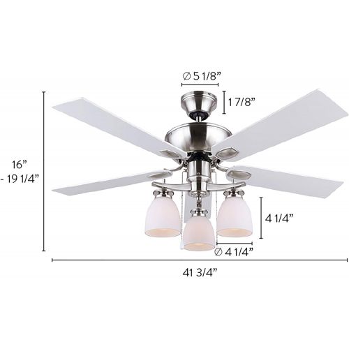  Canarm CF42NEW5BPT New Yorker Dual Mount 42-Inch Ceiling Fan with Flat Opal Light Kit and 5 Reversible Blades, Brushed Pewter