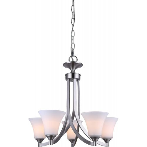  Canarm CANARM ICH587A05BN Rue 5 Light Chain Chandelier with Flat Opal Glass, 24 x 25 x 24, Brushed Nickel