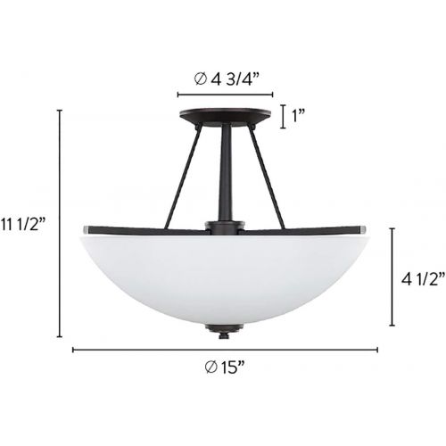  Canarm ISF256A03BPT New Yorker 3-Light 15-Inch Semi-Flush Fixture, Flat Opal Glass Bowl and Brushed Pewter