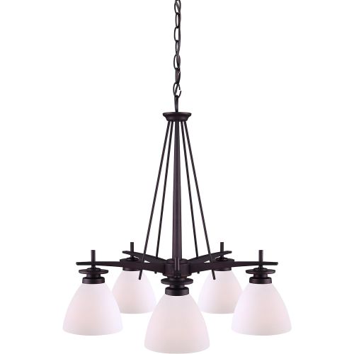  Canarm ICH256A05BPT New Yorker 5-Light Chandelier, Flat Opal Glass and Brushed Pewter