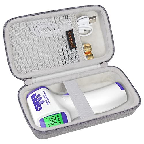  Canboc Forehead Thermometer Case for Non-Contact Infrared Digital Forehead Thermometer, Like femometer, LPOW, HALIDODO, Hotodeal, eZthings, Mesh Bag fits Battery and USB Cable, Gre