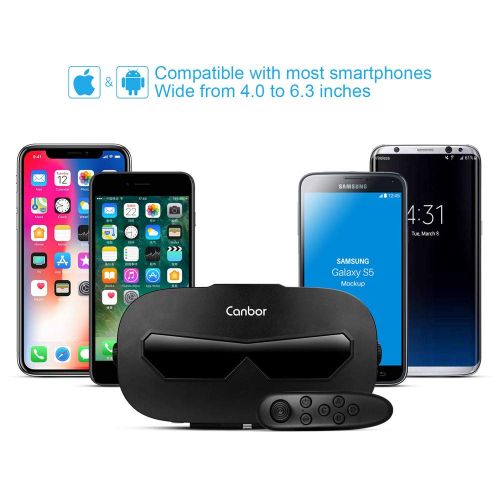  Canbor VR Headset with Remote Controller Virtual Reality Headset VR Goggles for 3D Movies and Games Compatible with 4.0-6.3 Inches for iPhone, Samsung Sony More Smartphones