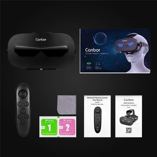  Canbor VR Headset with Remote Controller Virtual Reality Headset VR Goggles for 3D Movies and Games Compatible with 4.0-6.3 Inches for iPhone, Samsung Sony More Smartphones