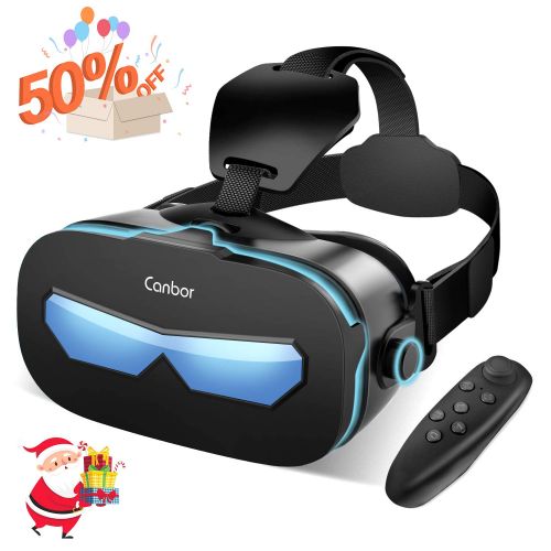  Canbor VR Headset with Remote Controller Virtual Reality Headset VR Goggles for 3D Movies and Games Compatible with 4.0-6.3 Inches for iPhone, Samsung Sony More Smartphones