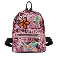 Candice Women Shiny Sequins PU Leather Shoulder Bag Satchel Backpack School Bag(Pink)