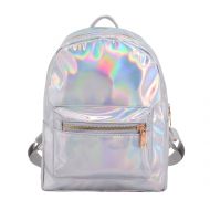 Candice Women Fashion Hologram Holographic PU Shoulder Bag Satchel Backpack School Bag(Silver)