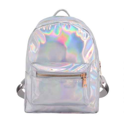  Candice Women Fashion Hologram Holographic PU Shoulder Bag Satchel Backpack School Bag(Silver)