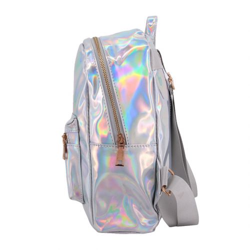  Candice Women Fashion Hologram Holographic PU Shoulder Bag Satchel Backpack School Bag(Silver)