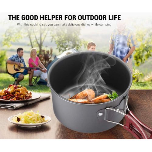  Candora 8pcs Portable Outdoor Camping Cookware Aluminum Picnic Bowl Pot Pan for 2-3 People