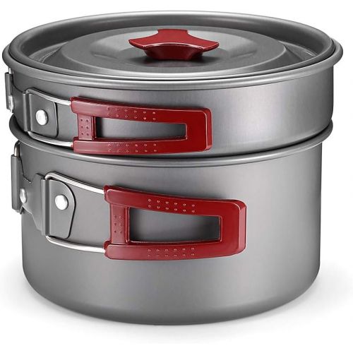  Candora 8pcs Portable Outdoor Camping Cookware Aluminum Picnic Bowl Pot Pan for 2-3 People
