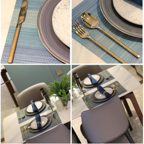  [아마존베스트]Candumy Placemat Blue Vinyl Table Mats Set of 4,PVC Heat Resistant Anti-Skid Washable Non-Slip Insulation,Crossweave Woven Placemats for Kitchen and Dining (Blue)