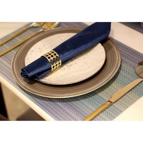  [아마존베스트]Candumy Placemat Blue Vinyl Table Mats Set of 4,PVC Heat Resistant Anti-Skid Washable Non-Slip Insulation,Crossweave Woven Placemats for Kitchen and Dining (Blue)