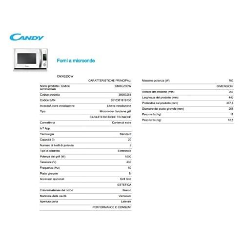  [아마존베스트]Candy cmxg20dw  Microwave with Grill and Cook in App 40 Automatic Programmes 1000 W Colour: White