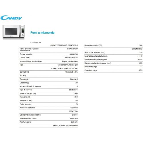  [아마존베스트]Candy cmxg20dw  Microwave with Grill and Cook in App 40 Automatic Programmes 1000 W Colour: White