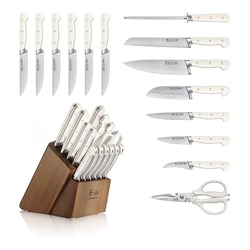  Cangshan Adams Series 1027273 German Steel Forged 15-Piece Knife Block Set, White