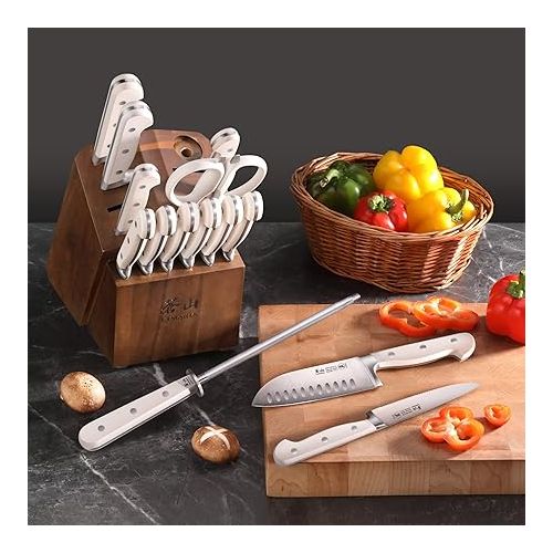  Cangshan Adams Series 1027273 German Steel Forged 15-Piece Knife Block Set, White