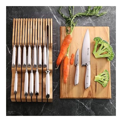  Cangshan ALPS Series 502827 German Steel Forged 15-Piece In-Drawer Knife Set with Bamboo Tray, (White)