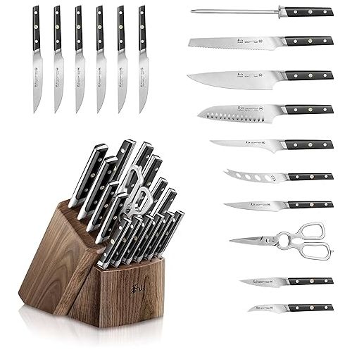  Cangshan TC Series 1021455 Swedish 14C28N Steel Forged 17-Piece Knife Block Set, Walnut