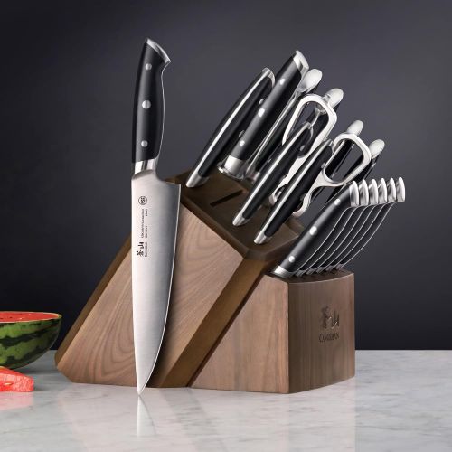  Cangshan Z Series 1024180 German Steel Forged 17-Piece Knife Block Set, Walnut