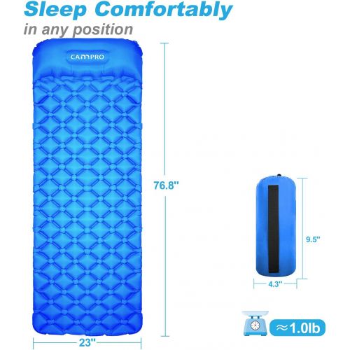  Cannpro Single Camping Pad with Pillow, Inflatable 1 Person Camp Sleep Mat, Super Comfort Sleeping Pad - Lightweight Portable Air Mattress for Tent Backpacking Hiking - Includes Po