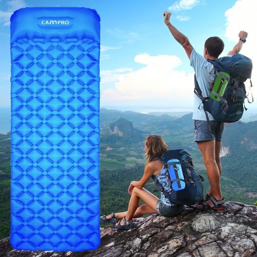  Cannpro Single Camping Pad with Pillow, Inflatable 1 Person Camp Sleep Mat, Super Comfort Sleeping Pad - Lightweight Portable Air Mattress for Tent Backpacking Hiking - Includes Po