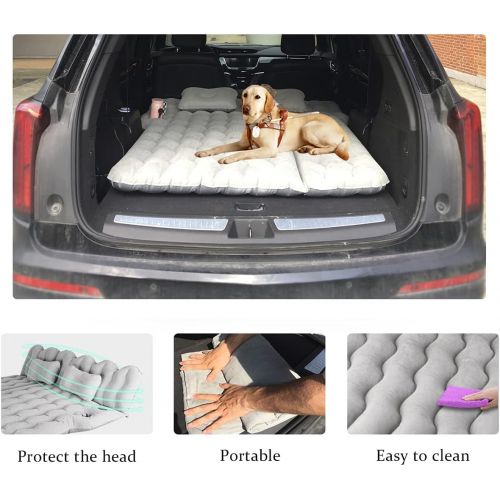  Canodoky SUV Air Mattress, Inflatable Car Mattress Bottle and Phone Holder Thickened Flocking & PVC Surface Car Bed with Electric Air Pump Travel Mattress for Car Camping Road Trip