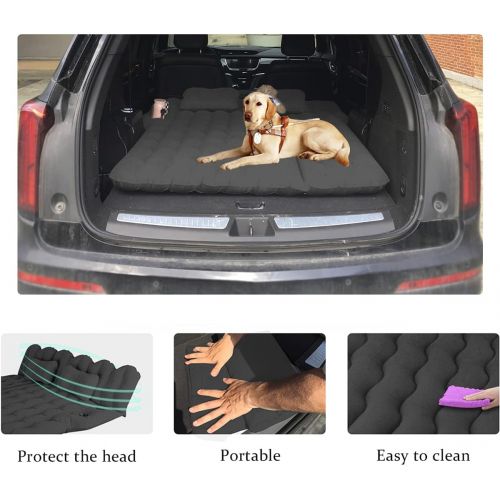  Canodoky SUV Air Mattress, Inflatable Car Mattress Bottle and Phone Holder Thickened Flocking & PVC Surface Car Bed with Electric Air Pump Travel Mattress for Car Camping Road Trip