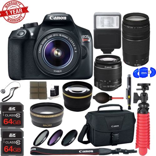 캐논 Canon EOS Rebel T6 Digital SLR Camera w EF-S 18-55mm IS + EF-S 75-300mm Lens Bundle includes Camera, Lenses, Bag, Filter Kit, Memory Card, Tripod, Flash, Cleaning Kit, Beach Camer