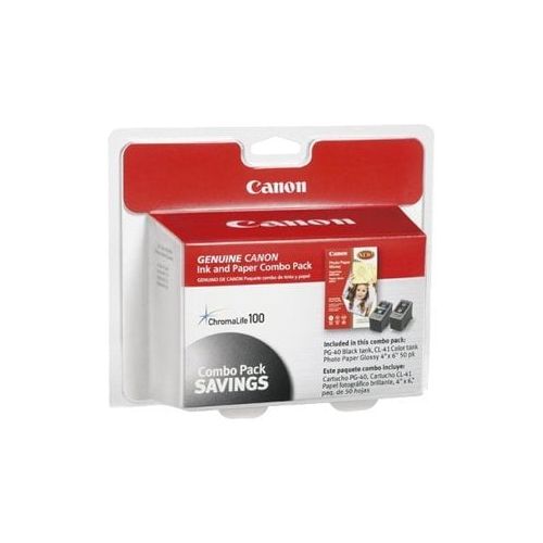 캐논 Canon 0615B009 (PG-40CL-41) ChromaLife100+ Ink & Paper Combo Pack, BlackTri-Color