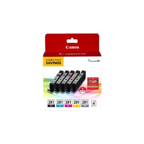 캐논 Canon CLI-281 Combo Ink Pack with Glossy Photo Paper (20 Sheets, 5x5)