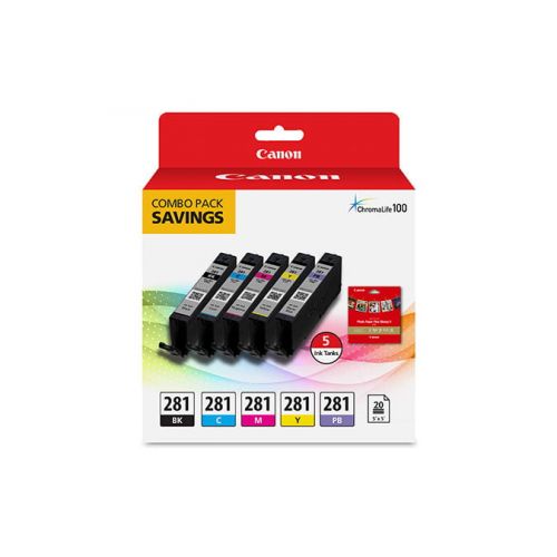 캐논 Canon CLI-281 Combo Ink Pack with Glossy Photo Paper (20 Sheets, 5x5)