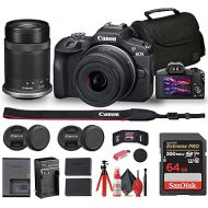 Canon EOS R100 Mirrorless Camera with 18-45mm and 55-210mm Lenses Kit (6052C022) + Bag + 64GB Card + LPE17 Battery + Charger + Card Reader + Flex Tripod + Cleaning Kit + Memory Wallet (Renewed)