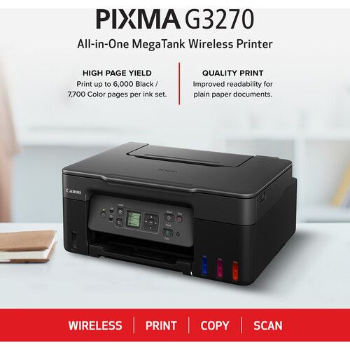 캐논 Canon PIXMA G3270 MegaTank All-in-One Wireless Inkjet Color Printer (Black)