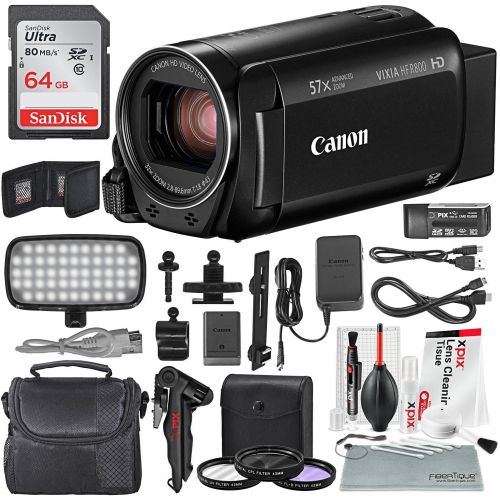 캐논 [아마존베스트]Canon Vixia HF R800 HD Camcorder (Black) Deluxe Bundle W/Camcorder Case, 64 GB SD Card, 3 Pc. Filter Kit, LED Light Kit, and Xpix Cleaning Accessories