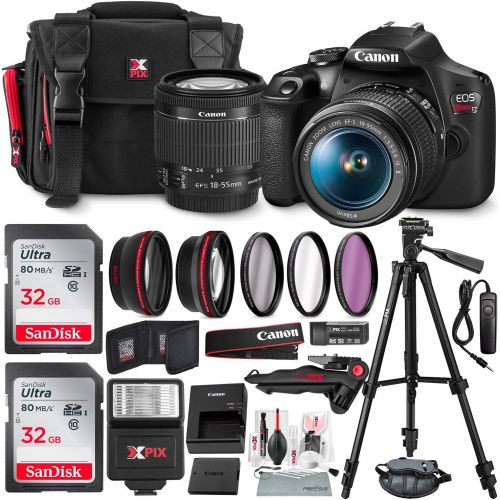 캐논 [아마존베스트]Canon T7 EOS Rebel DSLR Camera with EF-S 18-55mm f/3.5-5.6 is II Lens W/Telephoto & Wideangle Lens 3 Pc. Filter Kit + Tripod + Flash & 2 X 32GB SD Card and Basic Accessory Kit