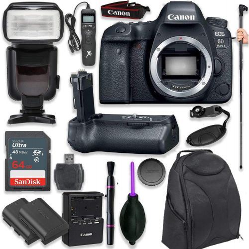 캐논 [아마존베스트]Canon EOS 6D Mark II Digital SLR Camera Body - Wi-Fi Enabled with Pro Camera Battery Grip, Professional TTL Flash, Deluxe Backpack 200EG, Universal Timer Remote Control, Spare LP-E