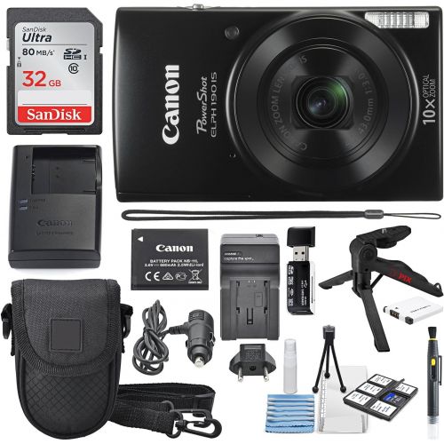 캐논 [아마존베스트]Canon PowerShot ELPH 190 IS Digital Camera (Black) with 10x Optical Zoom and Built-In Wi-Fi with 32GB SDHC + Flexible tripod + AC/DC Turbo Travel Charger + Replacement battery + Pr