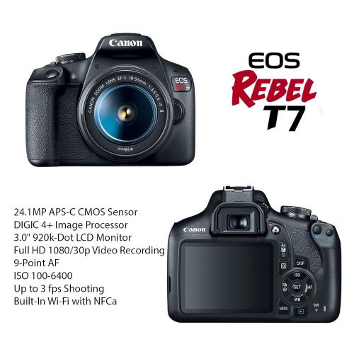 캐논 Canon EOS Rebel T7 DSLR Camera Bundle with Canon EF-S 18-55mm f/3.5-5.6 is II Lens + Canon EF 75-300mm f/4-5.6 III Lens + 2pc SanDisk 32GB Memory Cards + Accessory Kit