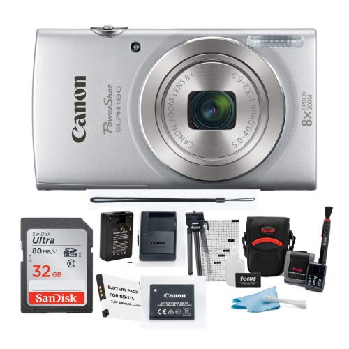 캐논 Canon PowerShot ELPH 180 20 MP Digital Camera (Silver) w/ 32GB Accessory Bundle