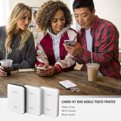 캐논 Canon Ivy Bluetooth Mini Mobile Photo Printer (Slate Gray) with Canon 2 x 3 Zink Photo Paper (50 Sheets) and Hard Shell Case Deluxe Bundle