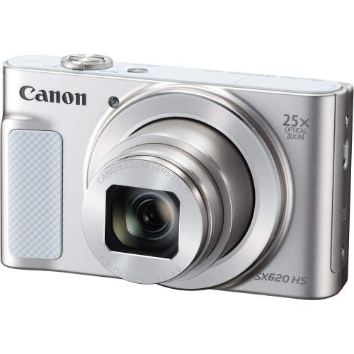 캐논 Canon PowerShot SX620 HS Digital Point and Shoot 20MP Camera (Silver) + Extra Battery + Digital Flash + Camera Case + 32GB Class 10 Memory Card - International Version