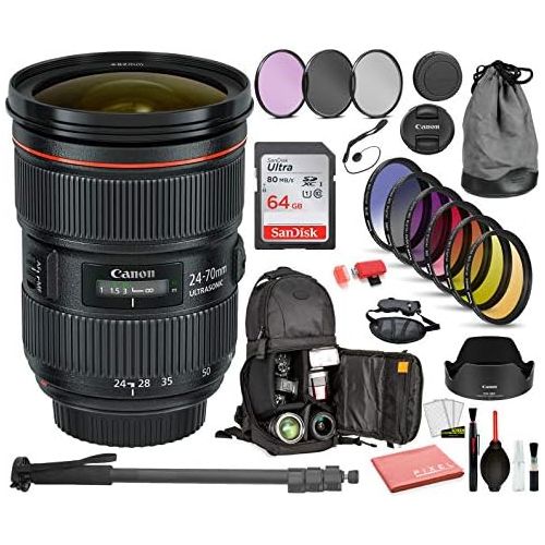 캐논 Canon EF 24-70mm f/2.8L II USM Lens (5175B002) with Professional Bundle Package Deal Kit for Canon EOS Includes: DSLR Sling Backpack, 9PC Filter Kit, Sandisk 32GB SD + More