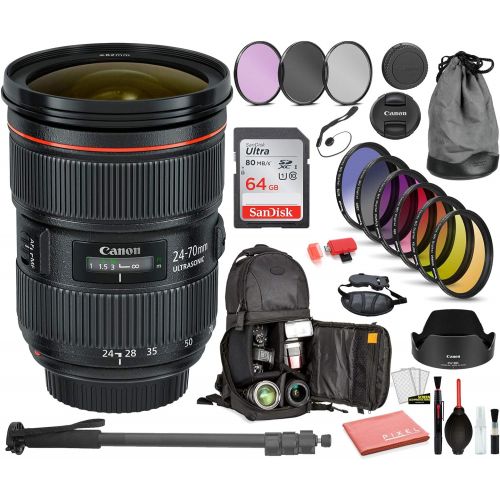 캐논 Canon EF 24-70mm f/2.8L II USM Lens (5175B002) with Professional Bundle Package Deal Kit for Canon EOS Includes: DSLR Sling Backpack, 9PC Filter Kit, Sandisk 32GB SD + More