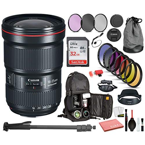 캐논 Canon EF 16-35mm f/2.8L III USM Lens (0573C002) with Professional Bundle Package Deal Kit for Canon EOS Includes: DSLR Sling Backpack, 9PC Filter Kit, Sandisk 32GB SD + More