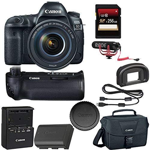 캐논 Canon EOS 5D Mark IV DSLR Camera with 24-105mm f/4L II Lens + Canon BGE20 Grip + 256GB SDXC Card + Rode VideoMic GO + More