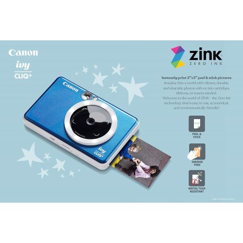 캐논 Canon Ivy CLIQ+ Instant Camera Printer, Mobile Photo Printer Via Bluetooth(R), Sapphire Blue